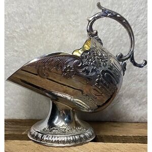 Vintage Sugar Scuttle Leonard Silver-Plated Gold Hue Interior Floral Engraving